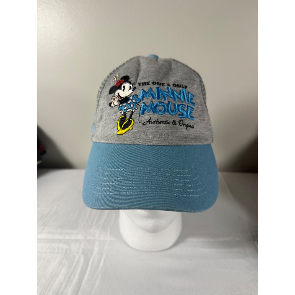 NWT Disney Parks Minnie Mouse Trucker Hat Gray Blue Mesh Adjustable Cap